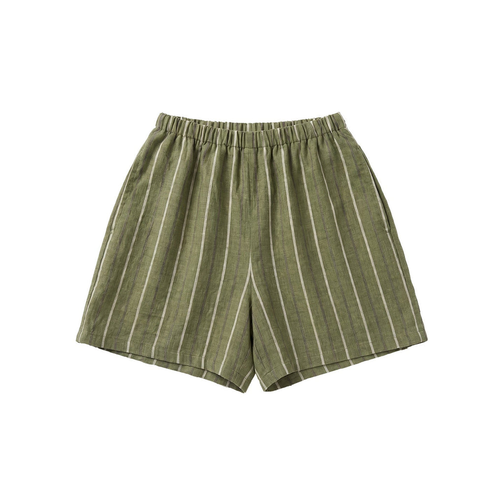 Women's Striped Linen Sleeveless Shirt and Shorts Set Casual Summer